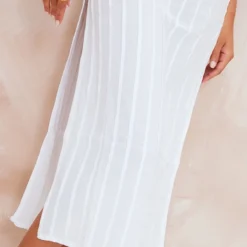 Robe Mi-longue Effet Lin Blanche Plissée Fendue Sur Le Côté -Pas Cher Robe Tendre Magasin 98d38d6e7ef67f4cf08df0d859b5e945b432e398 cnd5475 4