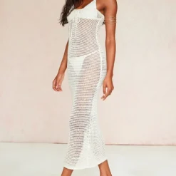 Robe Bustier Longue Avoine En Maille Crochet Lacée Devant -Pas Cher Robe Tendre Magasin 990dac286fc3f589404e273e115b684fd4b468cf cne6289 3