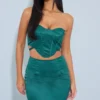Robe Moulante Bustier Satinée Vert émeraude à Corset Découpé