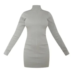 Robe Moulante Très Côtelée Vert Sauge Kaki à Col Montant Et Ouverte Au Dos -Pas Cher Robe Tendre Magasin 9c0d541708225858ca151743d3f3b808b608751c cna3071 5