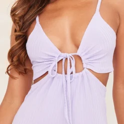 Robe Moulante Côtelée Lilas Découpée à Bretelles -Pas Cher Robe Tendre Magasin 9c6e0e2c661c908ce310bfe6693587136fcd711a cmy7270 5