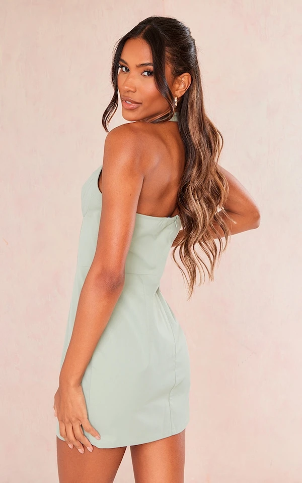 Robe Moulante En Maille Tissée Vert Sauge Kaki à Bonnets Plissés Et Dos Nu 2 Robe Moulante En Maille Tissée Vert Sauge Kaki à Bonnets Plissés Et Dos Nu – Image 2