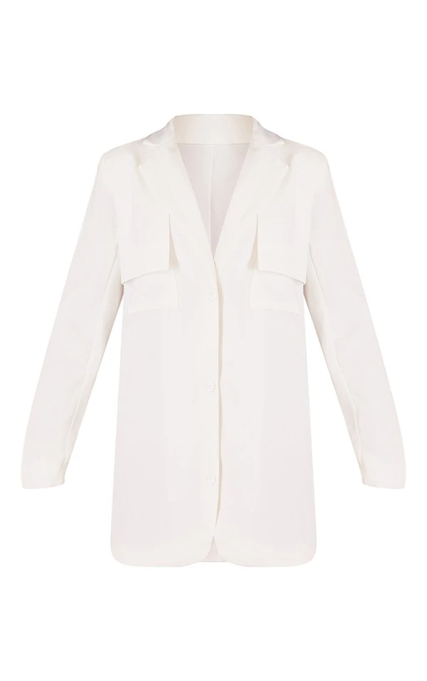 Robe Blazer Blanche Oversize à Manches Plissées Et Effet Superposé 5 Robe Blazer Blanche Oversize à Manches Plissées Et Effet Superposé – Image 5