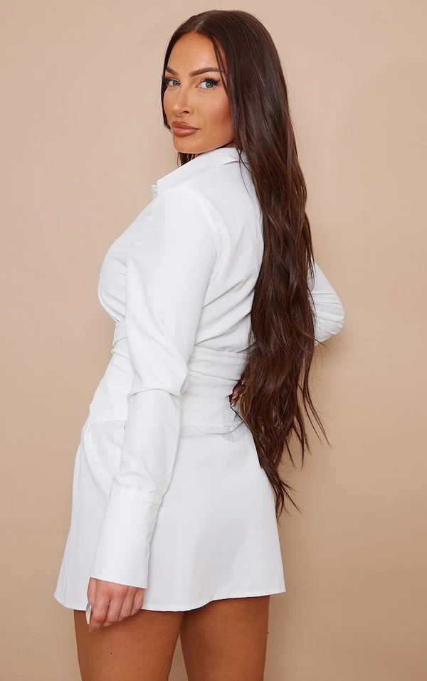 Robe Chemise Blanche à Partie Contrastante Sur La Taille 2 Robe Chemise Blanche à Partie Contrastante Sur La Taille – Image 2