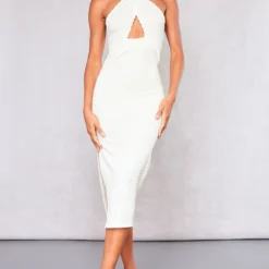 Robe Mi-longue Texturée Crème à Fente Et Dos Nu -Pas Cher Robe Tendre Magasin 9dcd1e0c9de3948c51b2d28b58f69cf7458b1d7e cne6497 3