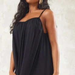 Robe Longue Plissée Noire Superposée à Bretelles -Pas Cher Robe Tendre Magasin 9e4781f43fee2f57b34482bc3358c02f7888175e cne1534 4