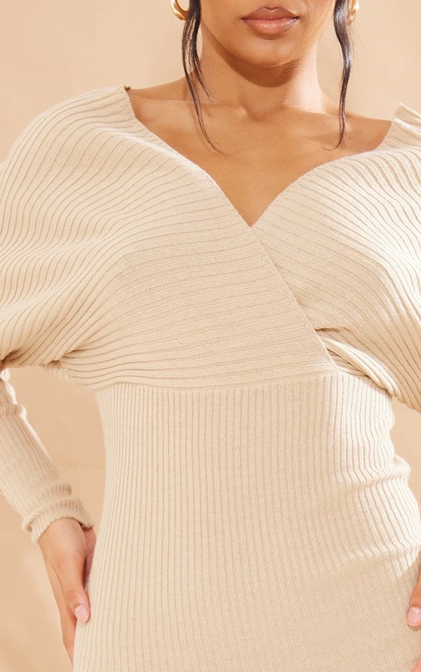 Robe Pull Cache-coeur Gris Pierre à épaules Dénudées 4 Robe Pull Cache-coeur Gris Pierre à épaules Dénudées – Image 4