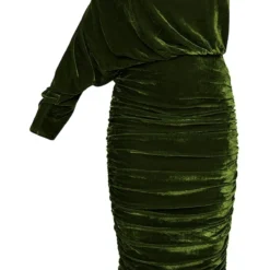Robe Mi-longue En Velours Froncé Vert Olive à Manche Unique -Pas Cher Robe Tendre Magasin 9e8e2a65954a62da6a8518ca63b42821990cc7b3 cmt9195 6