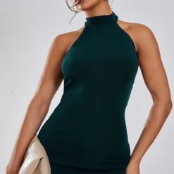 Robe Longue Moulante En Acétate Vert émeraude à Col Montant Et Dos Nu Echancré -Pas Cher Robe Tendre Magasin 9f34d6ddd45121cd74f8fe393288e0fb9643ac32 cnc7620 4