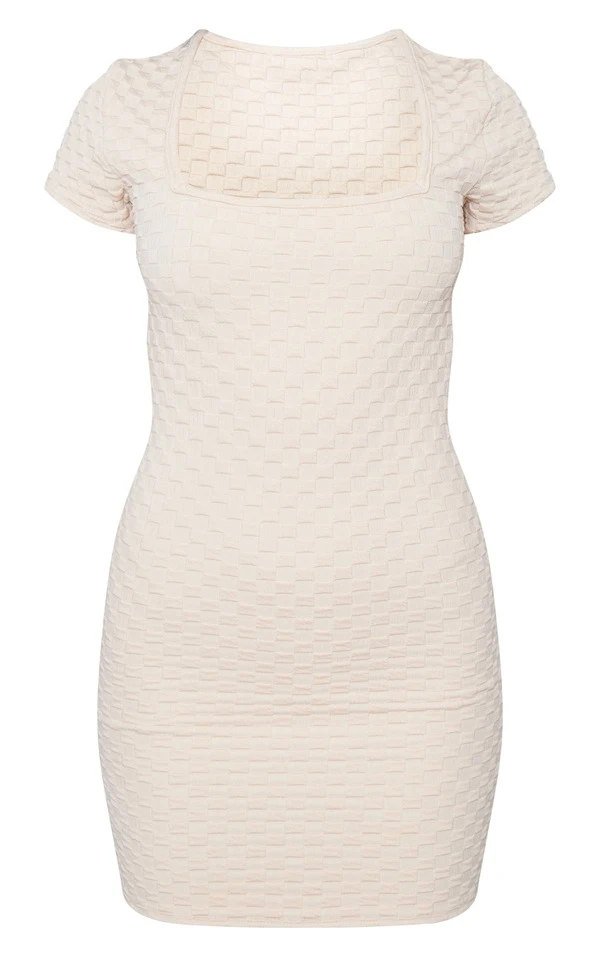 Robe Moulante Texturée Gris Pierre à Col Carré Et Manches Courtes 5 Robe Moulante Texturée Gris Pierre à Col Carré Et Manches Courtes – Image 5