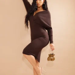 Robe Pull Cache-coeur Chocolat à épaules Dénudées -Pas Cher Robe Tendre Magasin a0857c2faf3f26517121829d7661bcc06014f4c9 cmu0237 4