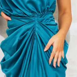 Robe Mi-longue Satinée Drapée Vert émeraude à épaule Unique -Pas Cher Robe Tendre Magasin a20efb5f55d93b1b8dbe8180d7b077113e9e3499 cmu6131 5