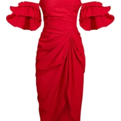 Robe Mi-longue Drapée Rouge à Col Bardot Et Manches Volantées -Pas Cher Robe Tendre Magasin a2ffa16bf25b3a37a6328ad51347ca343d3c6ba4 cms4608 6