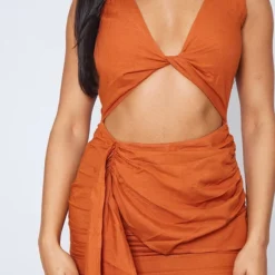 Robe Moulante Effet Lin Rouille à Torsade Et Détail Drapé -Pas Cher Robe Tendre Magasin a37662cde6f5f09b50206327321ee46935208e4d cnd2247 4