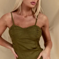 Robe Moulante Effet Lin Kaki Froncée à Détail Bonnets -Pas Cher Robe Tendre Magasin a3d200d28188f3f4659faf61a6a4f11d888c7c5b cnd7643 4