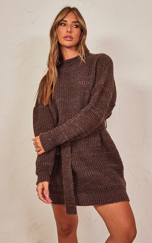 Robe Pull En Maille Tricot Gaufrée Vison 1 Robe Pull En Maille Tricot Gaufrée Vison