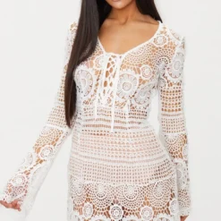 Robe En Crochet Blanche à Manches évasées -Pas Cher Robe Tendre Magasin a5acafacd261190c91435df1e77c906d11aa1211 CLQ7650 2