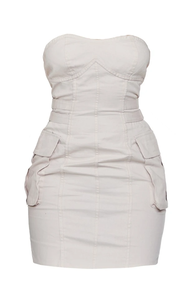 Robe Cargo Bustier Moulante Sable Clair à Liserés Structurants Et Poches 5 Robe Cargo Bustier Moulante Sable Clair à Liserés Structurants Et Poches – Image 5