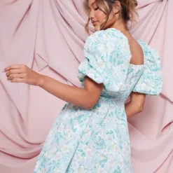 Robe Droite Fleurie Verte à Manches Bouffantes Et Taille Nouée -Pas Cher Robe Tendre Magasin a75f5fd13cc26b104c56c4044214496ef893426b cnc9971 2