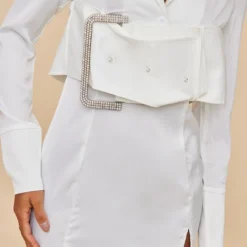 Robe Blazer Satinée Blanche à Détail Boucle -Pas Cher Robe Tendre Magasin a76e09fe80796737f7a6b5cb318e9b5bb2ef0101 cnb0711 4