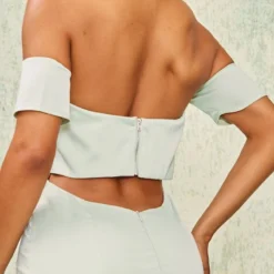 Robe-corset Longue Vert Sauge à Dos Nu Découpé Et Col Bardo -Pas Cher Robe Tendre Magasin a7b3925ecb2712415cf3383be2f7bedcc71e003f cne2935 4