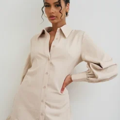 Robe Chemise Gris Pierre à Volants