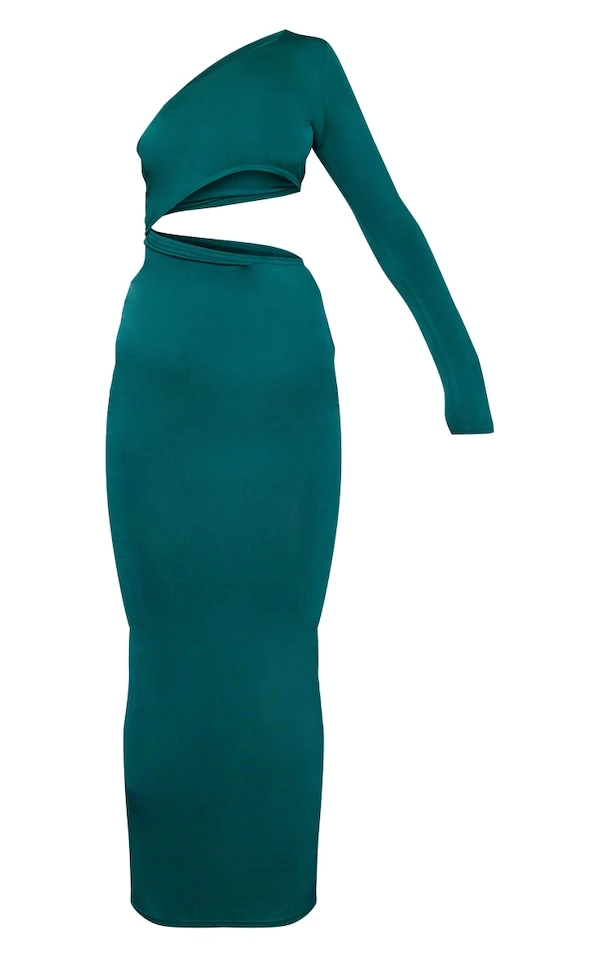 Robe Longue Moulante Vert Forêt Asymétrique à Découpes 5 Robe Longue Moulante Vert Forêt Asymétrique à Découpes – Image 5