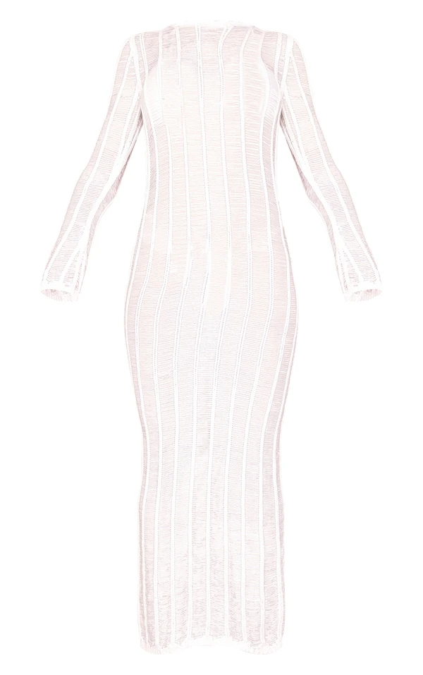 Robe Longue En Maille Tricot Crème à Franges Et Dos Nu 5 Robe Longue En Maille Tricot Crème à Franges Et Dos Nu – Image 5