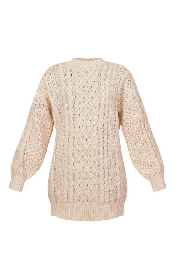 Robe Pull En Maille Torsadée épaisse Crème 5 Robe Pull En Maille Torsadée épaisse Crème – Image 5