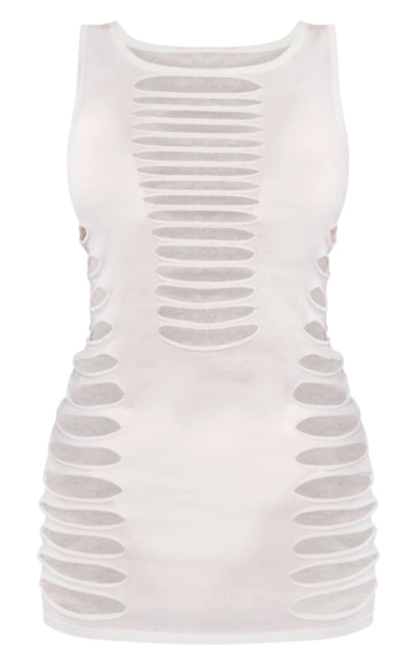 Robe En Maille Tricot Ajourée Blanche Très Découpée 5 Robe En Maille Tricot Ajourée Blanche Très Découpée – Image 5