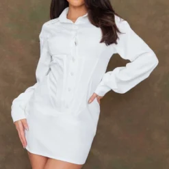 Robe Chemise Style Corset Blanche à Manches Longues -Pas Cher Robe Tendre Magasin aa431eb65c06e45482441ea955faa8e33bbacabd cnb9191 1