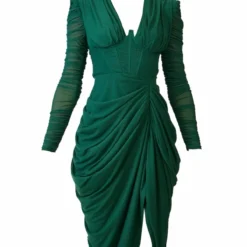 Robe Mi-longue En Mesh Froncé Drapé Vert émeraude à Manches Longues -Pas Cher Robe Tendre Magasin aa83261d027b495704a60d01bfacdcea2d0e9e63 cnc7626 5