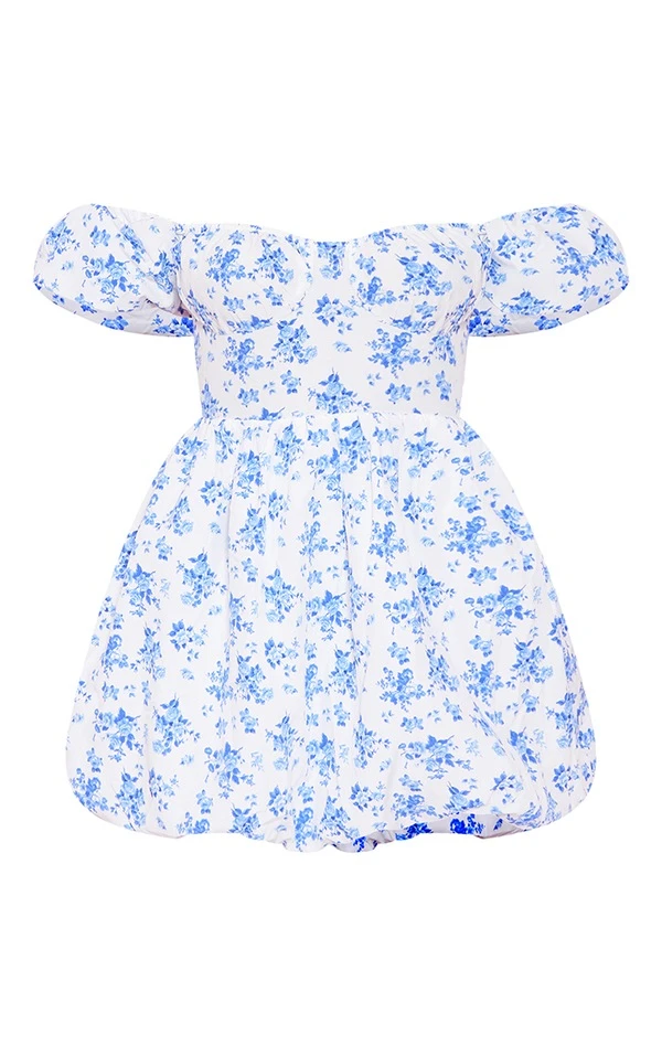 Robe Droite Fleurie Blanche à Jupe Et Manches Bouffantes 5 Robe Droite Fleurie Blanche à Jupe Et Manches Bouffantes – Image 5