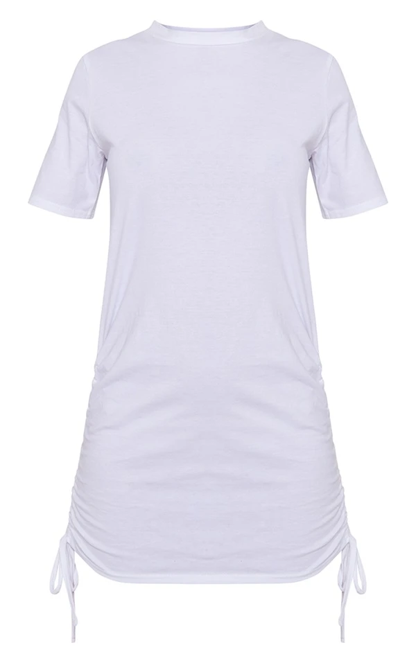 Robe T-shirt En Coton Blanche à Manches Courtes Et Côtés Froncés 5 Robe T-shirt En Coton Blanche à Manches Courtes Et Côtés Froncés – Image 5