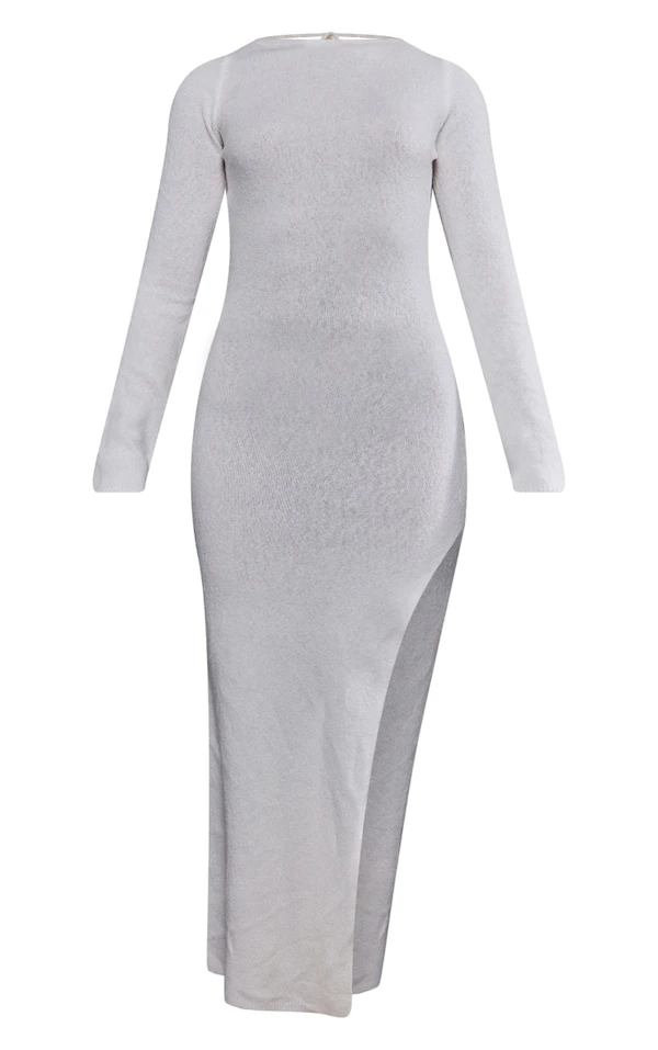 Robe Longue En Maille Tricot Luxe Crème Ouverte Dans Le Dos 5 Robe Longue En Maille Tricot Luxe Crème Ouverte Dans Le Dos – Image 5