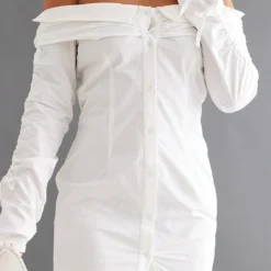 Robe Moulante Boutonnée Blanche En Maille Tissée Froncée à Col Bardot -Pas Cher Robe Tendre Magasin acae933d78f2aaa115270eded52077b6895e680d cnc8292 4
