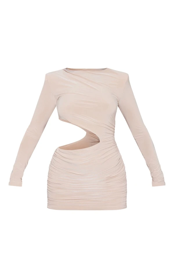 Robe Très Moulante Gris Pierre Froncée Découpée à épaulettes 5 Robe Très Moulante Gris Pierre Froncée Découpée à épaulettes – Image 5