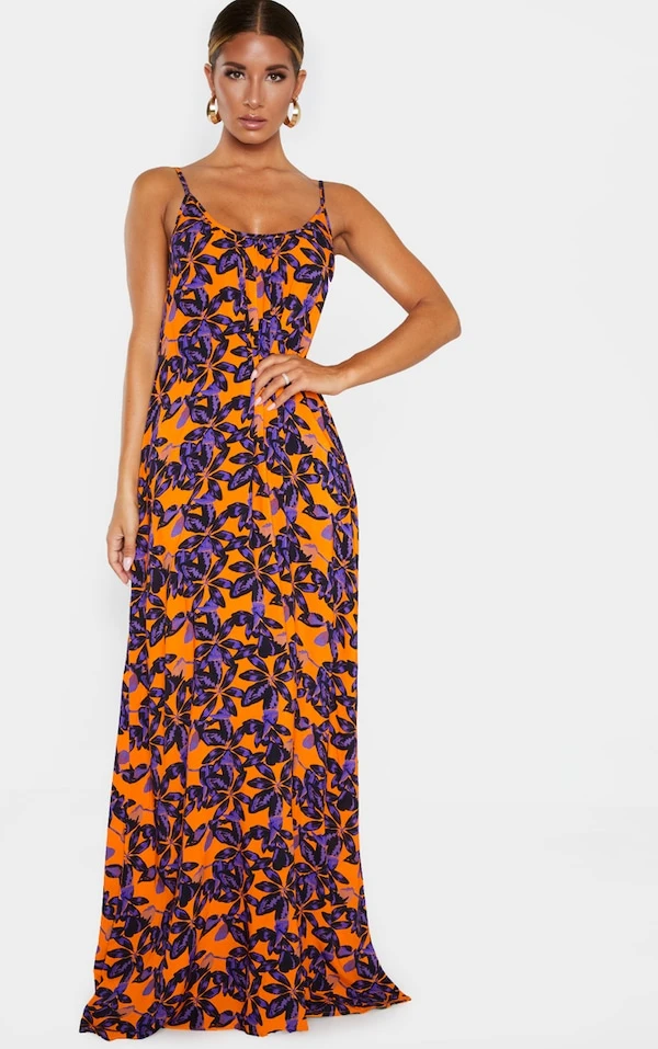 Diamond Robe De Plage Orange à Feuilles Et Ombres Oversize à Dos Ouvert 2 Diamond Robe De Plage Orange à Feuilles Et Ombres Oversize à Dos Ouvert – Image 2