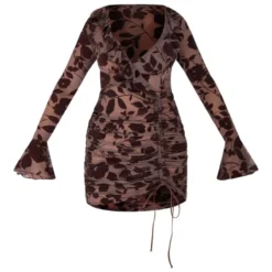 Robe Moulante Fleuri Floquée Chocolat à Fronces Et Volants -Pas Cher Robe Tendre Magasin ae423aeb0247a515b69066b7150cf463d82b9192 cnb5173 5