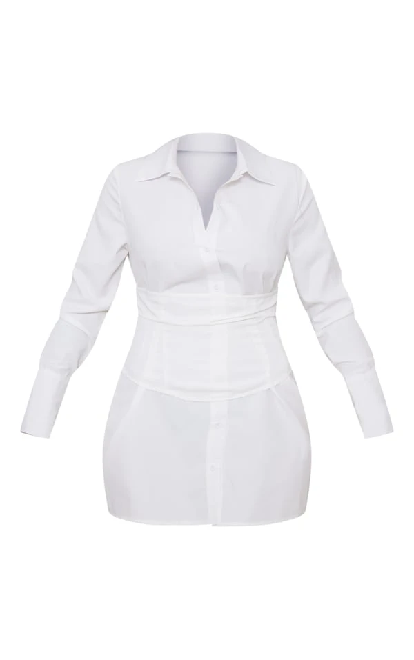 Robe Chemise Blanche à Partie Contrastante Sur La Taille 4 Robe Chemise Blanche à Partie Contrastante Sur La Taille – Image 4