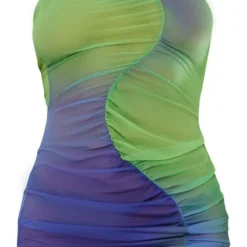 Robe Moulante Asymétrique En Mesh Violet Imprimé Dégradé Froncée -Pas Cher Robe Tendre Magasin af305a87acb905cf91e5afd943282ddb5347ee8f cnd5820 5