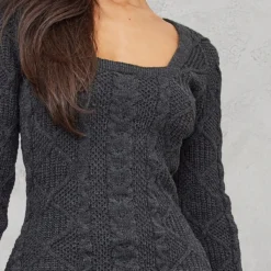 Petite Robe Pull En Maille Torsadée Gris Anthracite -Pas Cher Robe Tendre Magasin afdce3f09bf6ae9f3a7416837884e24961031242 cnd2827 4
