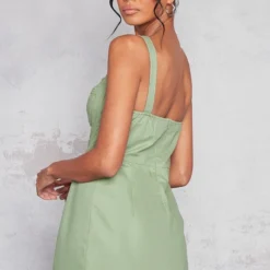 Robe Moulante Cargo Vert Sauge à Détail Corset Et Coutures Contrastantes -Pas Cher Robe Tendre Magasin b0676274f671d41f27f743fad5e291718a828af6 cne2865 2