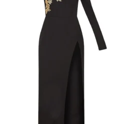 Robe Longue Noire Asymétrique à Col Haut Et Broderies -Pas Cher Robe Tendre Magasin b0834f5a9e85aec61e32e96c184ff4bb271cd920 CLY2727 3