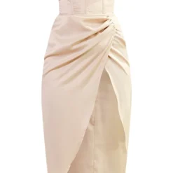 Robe Longue Satinée Champagne à Armatures Et Jupe Froncée -Pas Cher Robe Tendre Magasin b09e19865df75d267f7f5cd31e90bca05e487f7f cmw5557 6