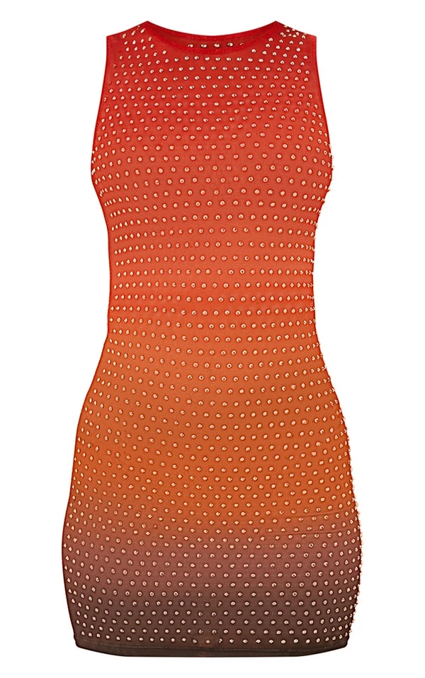 Robe Moulante Orange Vif Ombrée à Ornements 5 Robe Moulante Orange Vif Ombrée à Ornements – Image 5