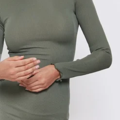 Robe Mi-longue Côtelée Kaki à Manches Longues Et Ourlet Légèrement Volanté -Pas Cher Robe Tendre Magasin b15e2e2bdedb96dcf5197305e2c451fcdf4fec9c cnd4271 4