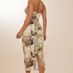 Robe Longue Satinée Beige Fleurie à Détail Bonnets Torsadés -Pas Cher Robe Tendre Magasin b204222a589cacf5bd69de85e875bc4aa59d7085 cnc9983 2