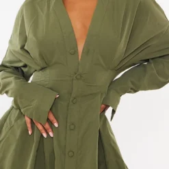 Robe Chemise Oversize Plissée En Maille Tissée Kaki -Pas Cher Robe Tendre Magasin b2b6035fc3b13efc22b3aac4732bb38162a050d8 cna4955 4