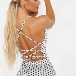 Pure Robe Mi-longue Satinée Blanche à Pois Et Bretelles Croisées Au Dos -Pas Cher Robe Tendre Magasin b300921d16db7db0e7432a530d8595cc663cf429 cmg5257 5